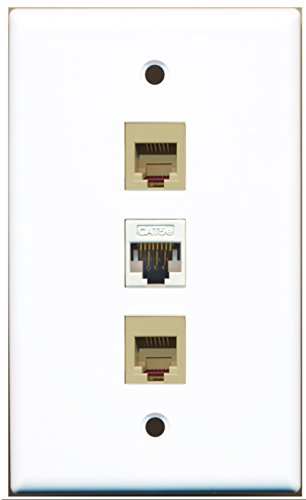RiteAV - 2 Port Phone RJ11 RJ12 Beige 1 Cat5e Ethernet White Wall Plate