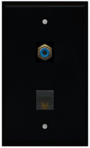 RiteAV - Black 1 Port RCA Blue 1 Port Cat6 Ethernet Black Wall Plate