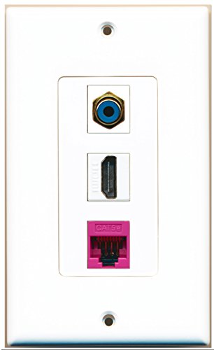 RiteAV - 1 Port HDMI 1 RCA Blue 1 Cat5e Ethernet Pink Wall Plate Decorative