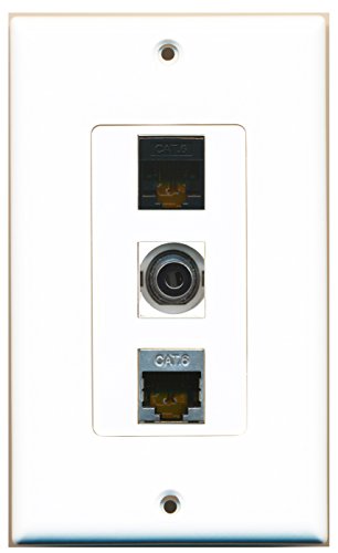 RiteAV - 1 Port Shielded Cat6 Ethernet and 1 Port 3.5mm and 1 Port Cat6 Ethernet Black Decorative Wall Plate Decorative