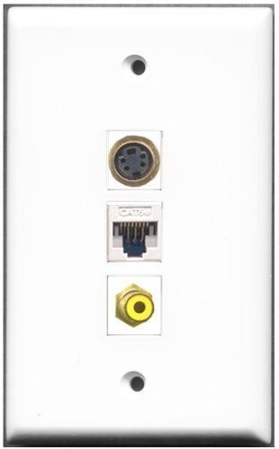 RiteAV - 1 Port RCA Yellow 1 S-Video 1 Cat5e Ethernet White Wall Plate
