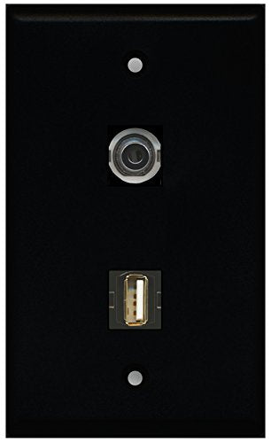 RiteAV - Black 1 Port USB A-A 1 Port 3.5mm Wall Plate