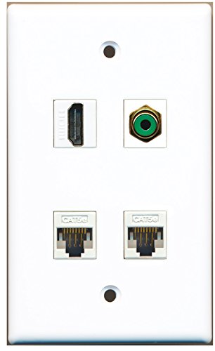 RiteAV - 1 Port HDMI 1 Port RCA Green 2 Port Cat5e Ethernet White Wall Plate