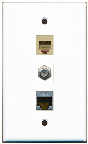 RiteAV - 1 Port Coax Cable TV- F-Type and 1 Port Phone RJ11 RJ12 and 1 Port Shielded Cat6 Ethernet Wall Plate White