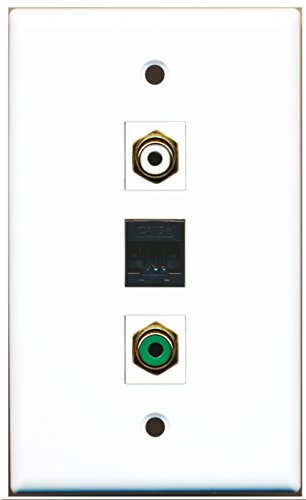 RiteAV - 1 Port RCA White and 1 Port RCA Green and 1 Port Cat5e Ethernet Black Wall Plate