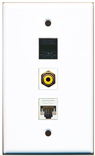 RiteAV - 1 Port RCA Yellow and 1 Port Cat5e Ethernet White and 1 Port Cat5e Ethernet Black Wall Plate