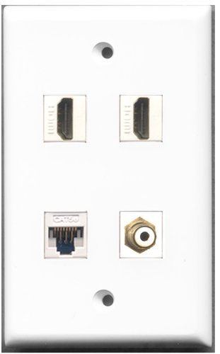 RiteAV - 2 Port HDMI 1 Port RCA White 1 Port Cat5e Ethernet White Wall Plate