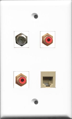 RiteAV - 2 Port RCA Red and 1 Port Coax Cable TV- F-Type and 1 Port Phone RJ11 RJ12 Beige Wall Plate