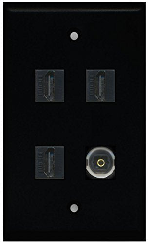 RiteAV - 3 x HDMI and 1 x Toslink Digital Audio Port Wall Plate - Black