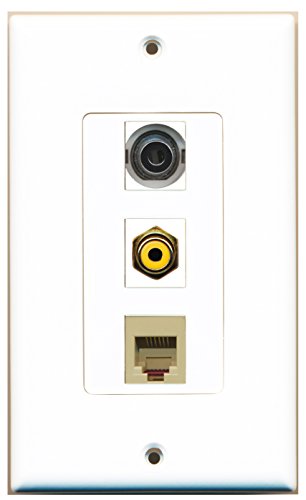 RiteAV - 1 Port RCA Yellow and 1 Port Phone RJ11 RJ12 Beige and 1 Port 3.5mm Decorative Wall Plate Decorative