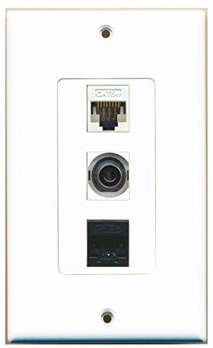 RiteAV - 1 Port 3.5mm and 1 Port Cat5e Ethernet White and 1 Port Cat5e Ethernet Black Decorative Wall Plate Decorative
