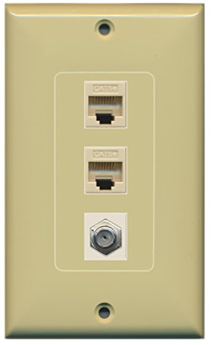 RiteAV - 1 Port Coax Cable TV- F-Type 2 Port Cat5e Ethernet Decorative Wall Plate - Ivory