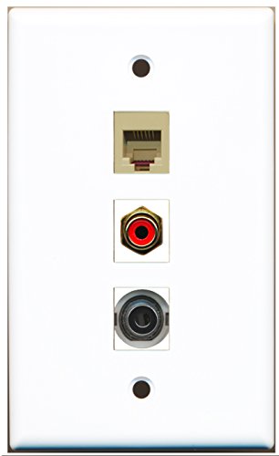 RiteAV - 1 Port RCA Red and 1 Port Phone RJ11 RJ12 Beige and 1 Port 3.5mm Wall Plate