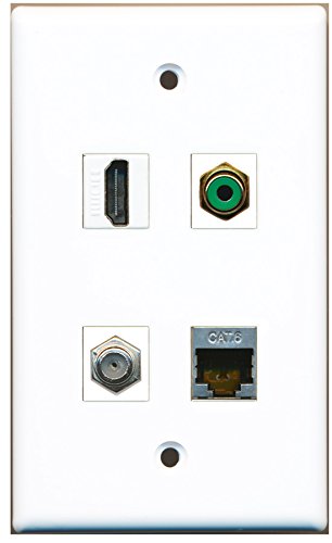 RiteAV - 1 Port HDMI 1 Port RCA Green 1 Port Coax Cable TV- F-Type 1 Port Shielded Cat6 Ethernet Wall Plate