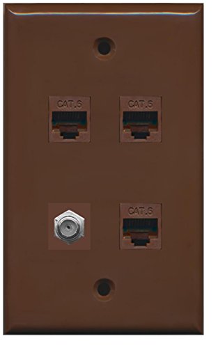 RiteAV 1 Port Coax Cable TV- F-Type 3 Port Cat6 Ethernet Wall Plate - Brown