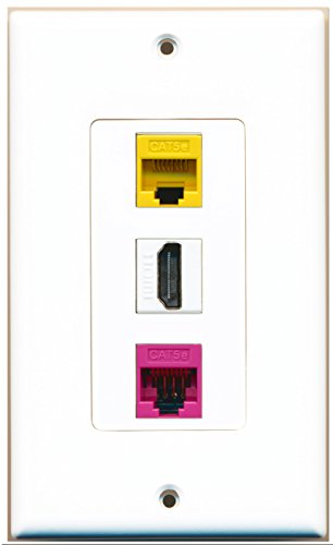 RiteAV - 1 Port HDMI 1 Cat5e Ethernet Pink 1 Cat5e Ethernet Yellow Wall Plate Decorative