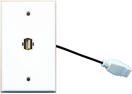 RiteAV (1 Gang Flat) USB Wall Plate w/ Female Pigtail Extension Cable White