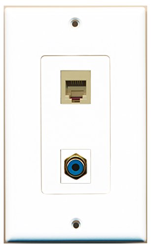 RiteAV - 1 Port RCA Blue 1 Port Phone RJ11 RJ12 Beige Wall Plate Decorative White - Bracket Included
