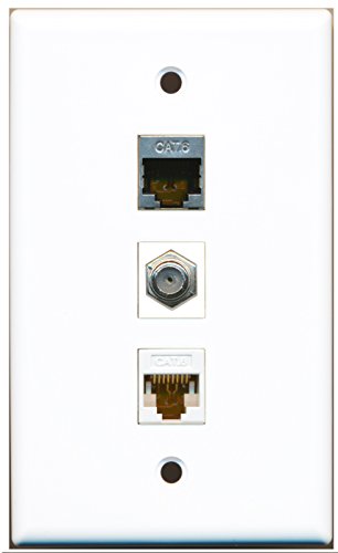 RiteAV - 1 Port Coax Cable TV- F-Type and 1 Port Shielded Cat6 Ethernet and 1 Port Cat6 Ethernet White Wall Plate