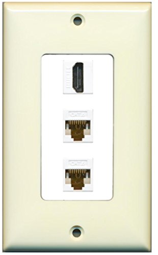 RiteAV - 1 Port HDMI 2 Port Cat6 Ethernet Decorative Wall Plate - Light Almond/White