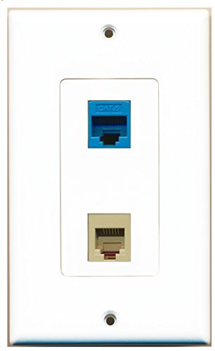 RiteAV - 1 Port Phone Beige 1 Port Cat6 Ethernet Blue Decorative Wall Plate - White