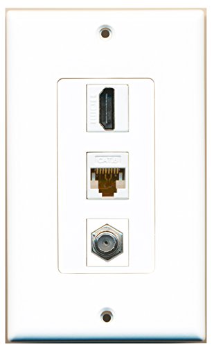 RiteAV - 1 Port HDMI and 1 Port Coax Cable TV- F-Type and 1 Port Cat6 Ethernet White Decorative Wall Plate Decorative