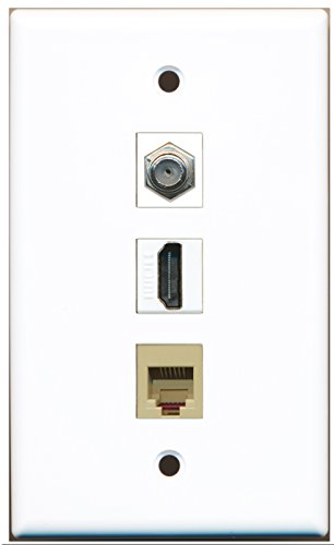 RiteAV - 1 Port HDMI and 1 Port Coax Cable TV- F-Type and 1 Port Phone RJ11 RJ12 Beige Wall Plate