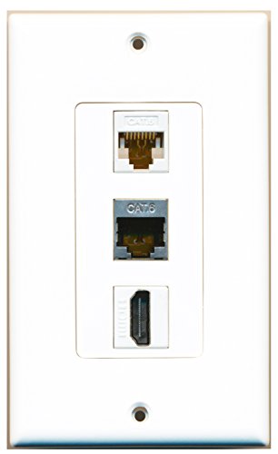RiteAV - 1 Port HDMI and 1 Port Shielded Cat6 Ethernet and 1 Port Cat6 Ethernet White Decorative Wall Plate Decorative