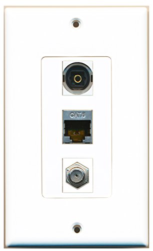 RiteAV - 1 Port Coax Cable TV- F-Type and 1 Port Shielded Cat6 Ethernet and 1 Port Toslink Decorative Wall Plate Decorative