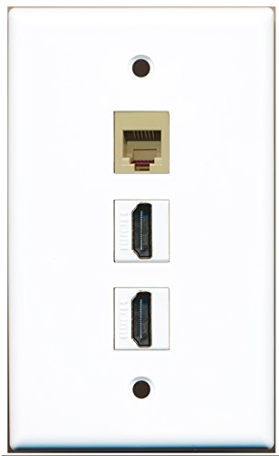 RiteAV - 2 Port HDMI 1 Phone RJ11 RJ12 Beige Wall Plate