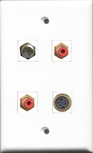 RiteAV - 2 Port RCA Red and 1 Port Coax Cable TV- F-Type and 1 Port S-Video Wall Plate
