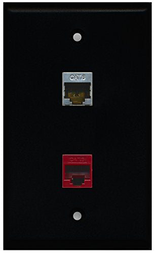 RiteAV - Black 1 Port Shielded Cat6 Ethernet 1 Port Cat6 Ethernet Red Wall Plate