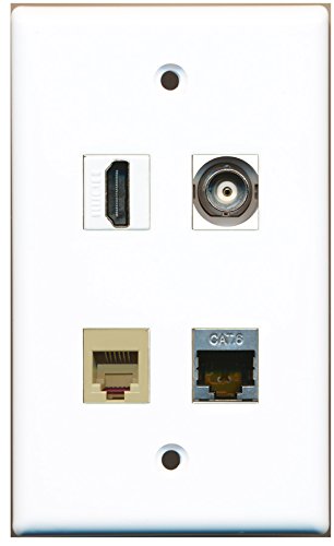 RiteAV - 1 Port HDMI 1 Port Phone RJ11 RJ12 Beige 1 Port Shielded Cat6 Ethernet 1 Port BNC Wall Plate