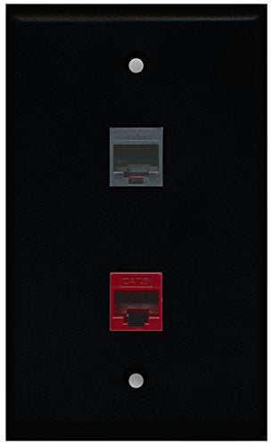 RiteAV - Black 1 Port Phone Black 1 Port Cat6 Ethernet Red Wall Plate