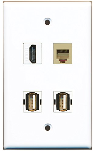 RiteAV - 1 Port HDMI 2 Port USB A-A 1 Port Phone RJ11 RJ12 Beige Wall Plate