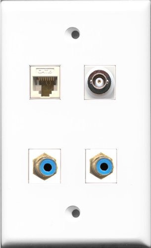 RiteAV - 2 Port RCA Blue and 1 Port BNC and 1 Port Cat6 Ethernet White Wall Plate