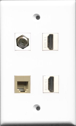 RiteAV - 2 Port HDMI and 1 Port Coax Cable TV- F-Type and 1 Port Phone RJ11 RJ12 Beige Wall Plate