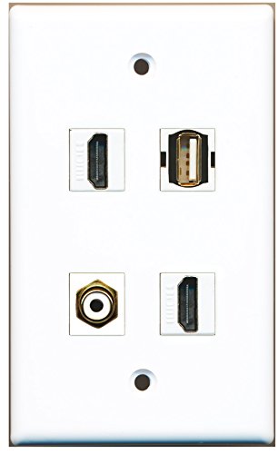RiteAV - 2 Port HDMI 1 Port RCA White 1 Port USB A-A Wall Plate