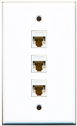 Riteav – Placca Bianca 3 Porte CAT6 Femmina-Femmina - Connessione Tool-less, Viti Incluse, Keystone Estraibile - 4