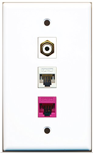 RiteAV - 1 Port RCA White 1 Cat5e Ethernet White 1 Cat5e Ethernet Pink Wall Plate