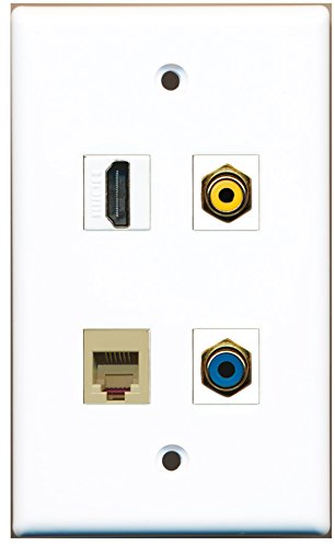 RiteAV - 1 Port HDMI 1 Port RCA Yellow 1 Port RCA Blue 1 Port Phone RJ11 RJ12 Beige Wall Plate