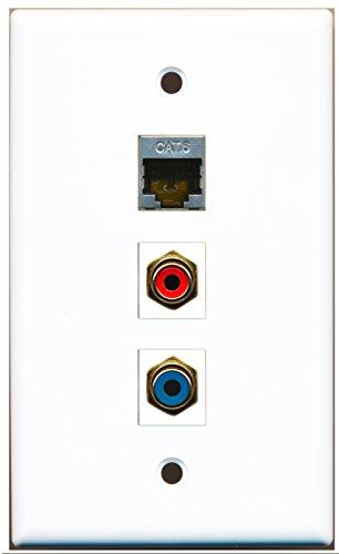 RiteAV - 1 Port RCA Red and 1 Port RCA Blue and 1 Port Shielded Cat6 Ethernet Wall Plate