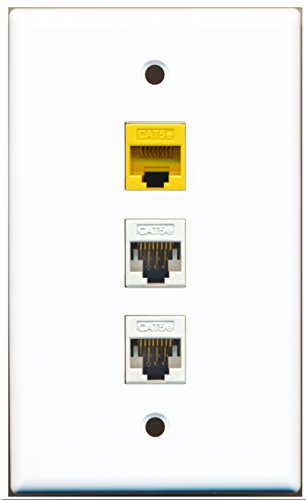 RiteAV - 2 Port Cat5e Ethernet White 1 Cat5e Ethernet Yellow Wall Plate