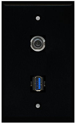 RiteAV - Black 1 Port 3.5mm 1 Port USB 3.0 Wall Plate