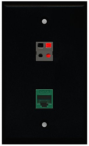 RiteAV - Black 1 Port Cat6 Ethernet Green 1 Port Speaker Wall Plate