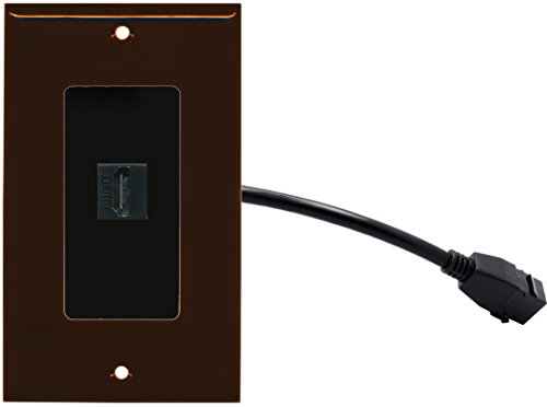 RiteAV (1 Gang Decorative) HDMI Wall Plate w/ Pigtail Extension Cable Brown (Black Insert)