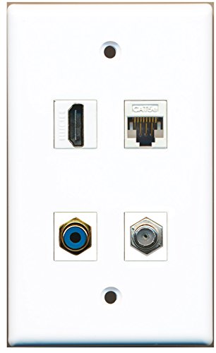 RiteAV - 1 Port HDMI 1 Port RCA Blue 1 Port Coax Cable TV- F-Type 1 Port Cat5e Ethernet White Wall Plate