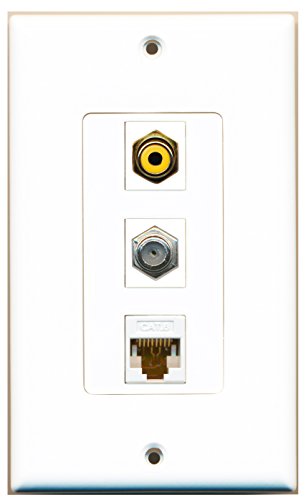 RiteAV - 1 Port RCA Yellow and 1 Port Coax Cable TV- F-Type and 1 Port Cat6 Ethernet White Decorative Wall Plate Decorative
