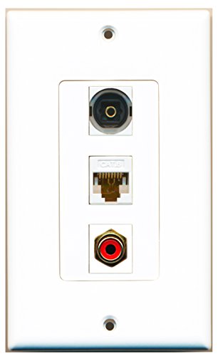 RiteAV - 1 Port RCA Red and 1 Port Toslink and 1 Port Cat6 Ethernet White Decorative Wall Plate Decorative
