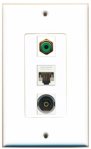 RiteAV - 1 Port RCA Green and 1 Port Toslink and 1 Port Cat5e Ethernet White Decorative Wall Plate